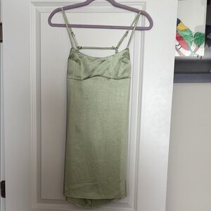 Sleek Green Satin Slip Dress